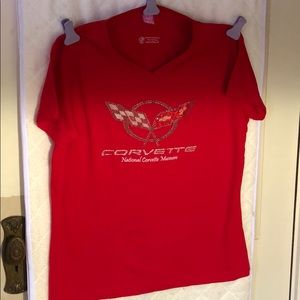 Red Tee Shirt  Corvette Museum Bling Used vneck